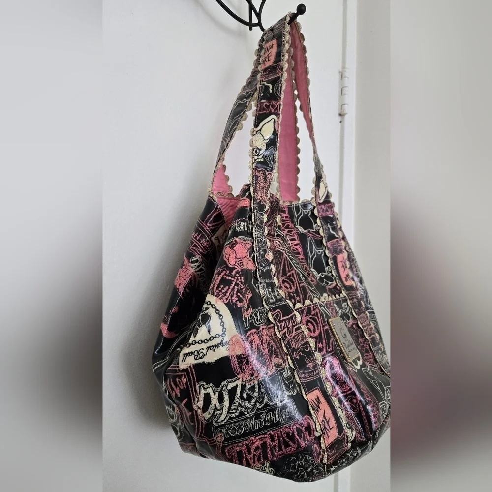 CRYSTAL BALL TOTE BAG PINK BLACK GOLD